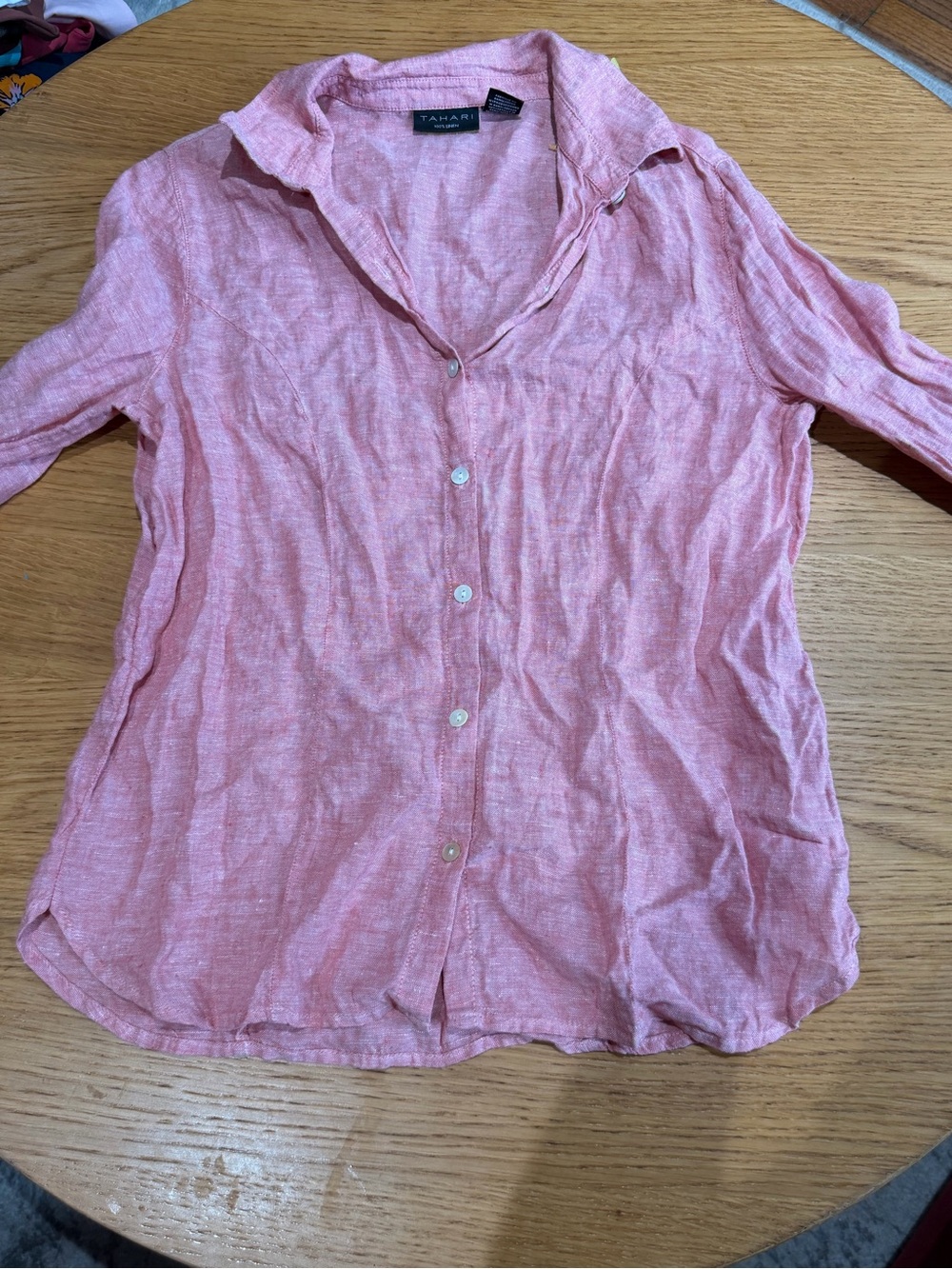Tahari Light Pink Linen Button-Down Shirt